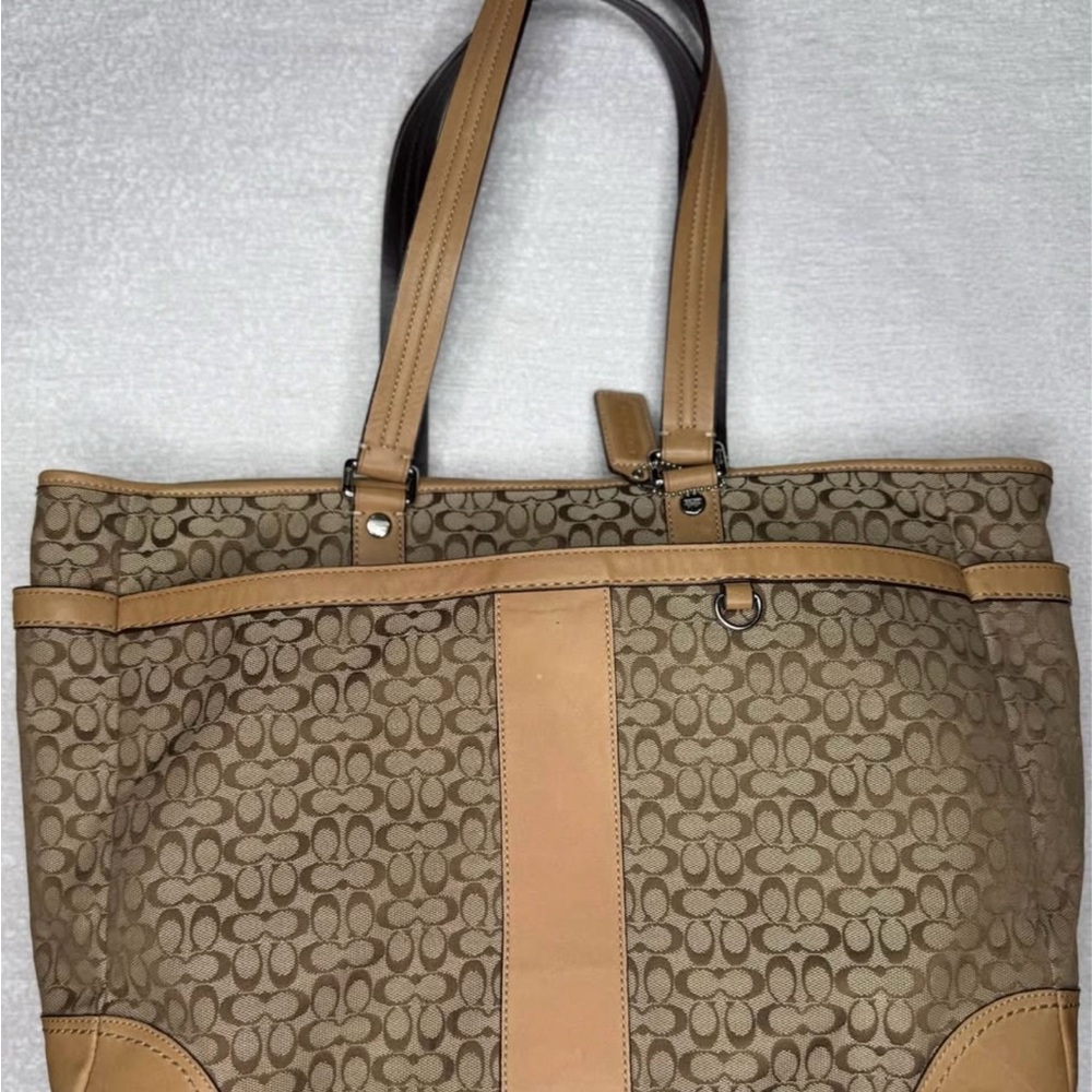 Coach Signature Diaper Bag Tote | Khaki Canvas & Leather | Includes Changing Pad